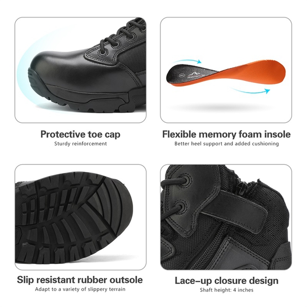 Men's Wide Slip-Resistant Tactical Work Boots - BLACK - 3