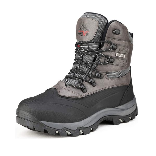 Men's Wide Waterproof Insulated Snow Boots - BLACK GREY -  0