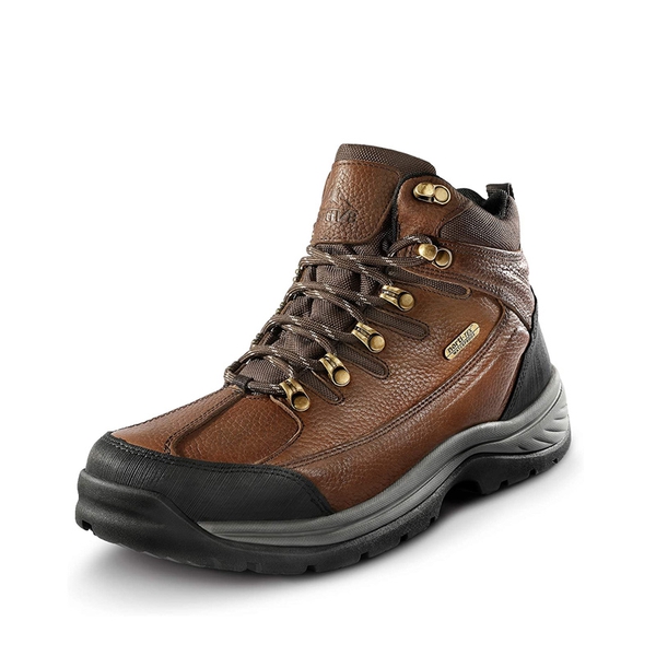 Men's Leather Steel Toe Work Boots - BROWN LITCHI -  0