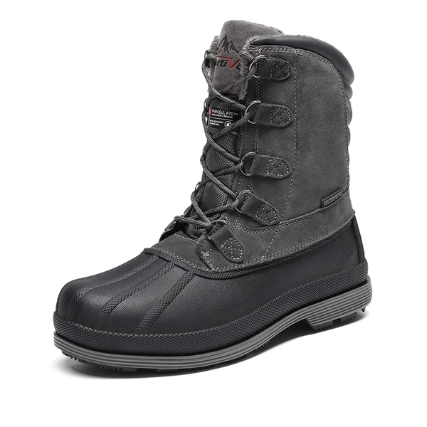 Men's Waterproof Suede Insulated Snow Boots - GREY-BLACK -  0