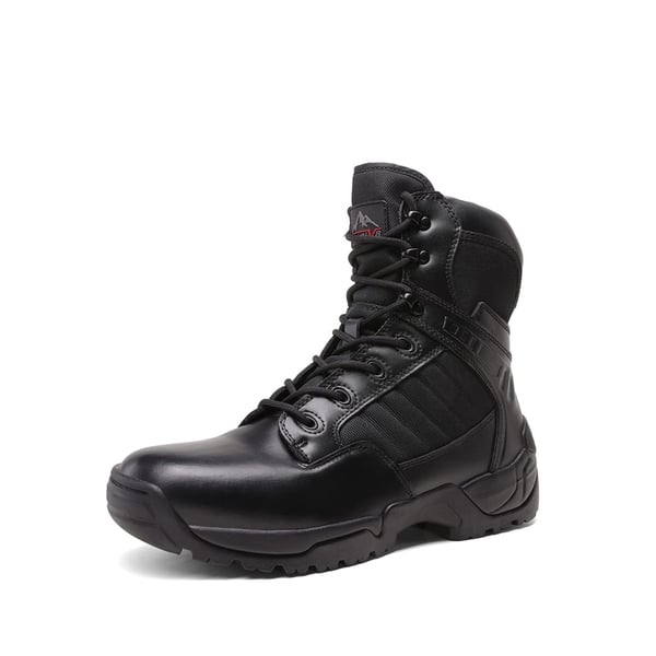 Men's Suede & Leather Tactical Work Boots - BLACK -  0