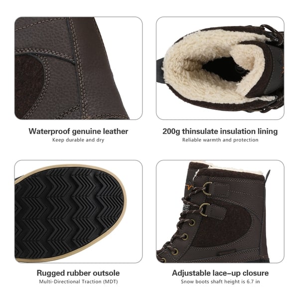 Men's Waterproof Insulated Snow Boots【Wide Fit】 - DARK BROWN-BLACK - 5