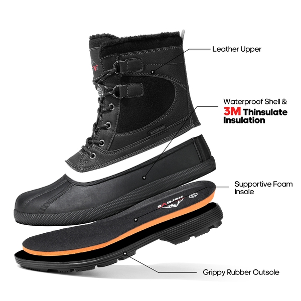 Men's Waterproof Insulated Snow Boots【Wide Fit】 - BLACK - 3