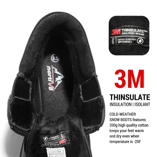 Men's Insulated Waterproof Winter Boots 【Wide Fit】 - BLACK - 1
