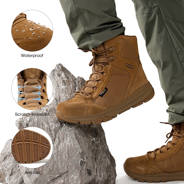 Men's Cordura Lightweight Military Work Boots - BROWN - 2