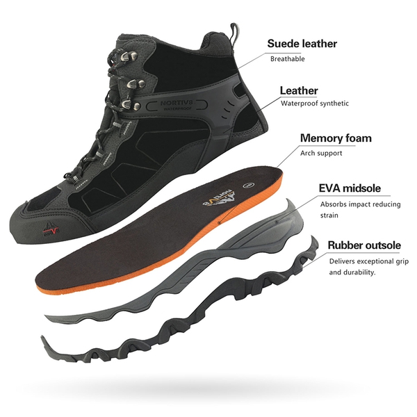 Men's Cap-Toe Suede Waterproof Hiking Boots - BLACK - 3