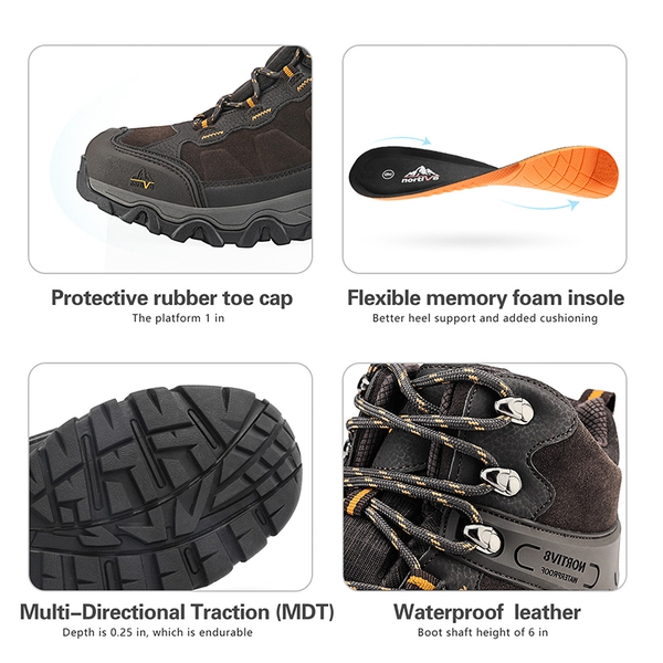 Men's Cap-Toe Suede Waterproof Hiking Boots - BROWN - 4