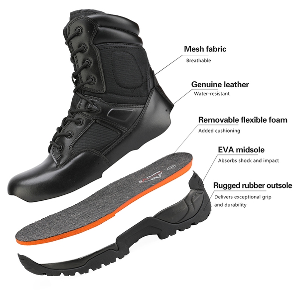 Men's Cap-Toe Tactical Research Work Boots - BLACK - 4