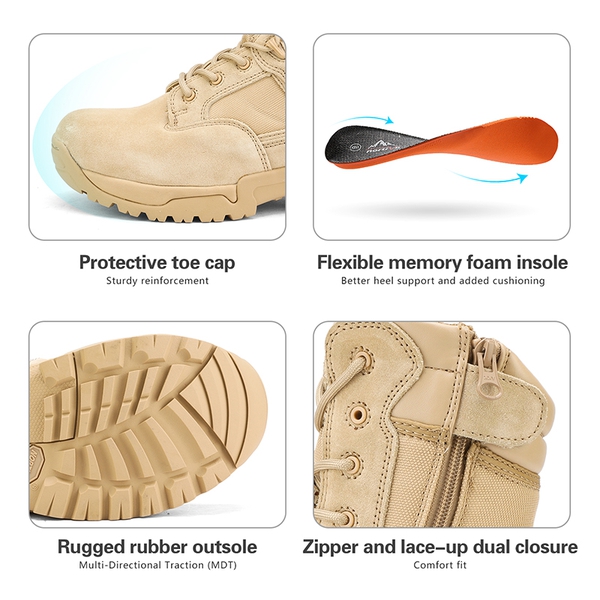 Men's Cap-Toe Tactical Research Work Boots - SAND - 4