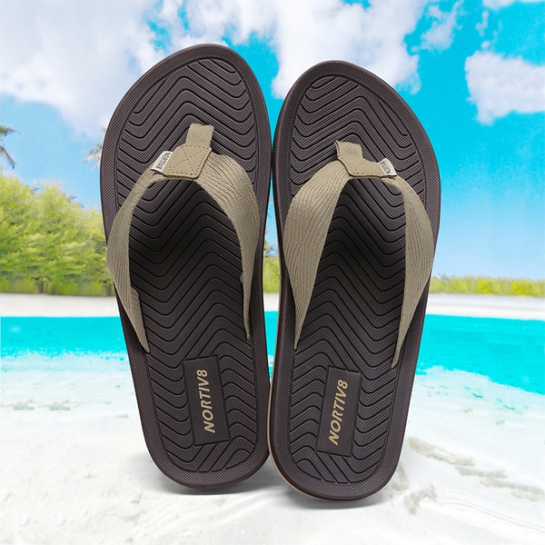 Men's Slip-On Canvas Flip Flops - BEIGE - 1