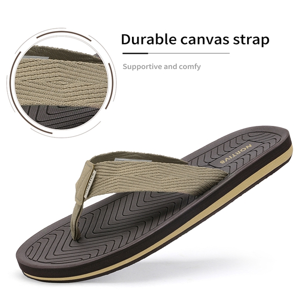 Men's Slip-On Canvas Flip Flops - BEIGE - 2