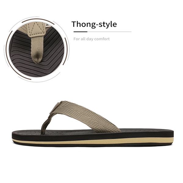 Men's Slip-On Canvas Flip Flops - BEIGE - 3