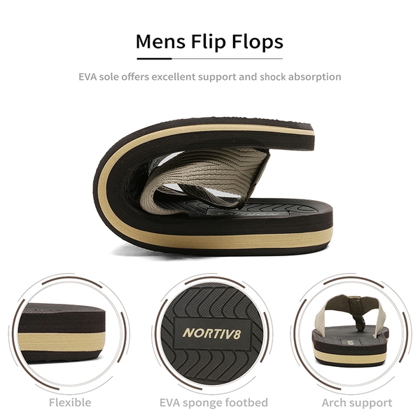 Men's Slip-On Canvas Flip Flops - BEIGE - 5