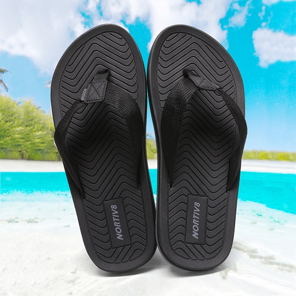 Men's Slip-On Canvas Flip Flops - BLACK - 1