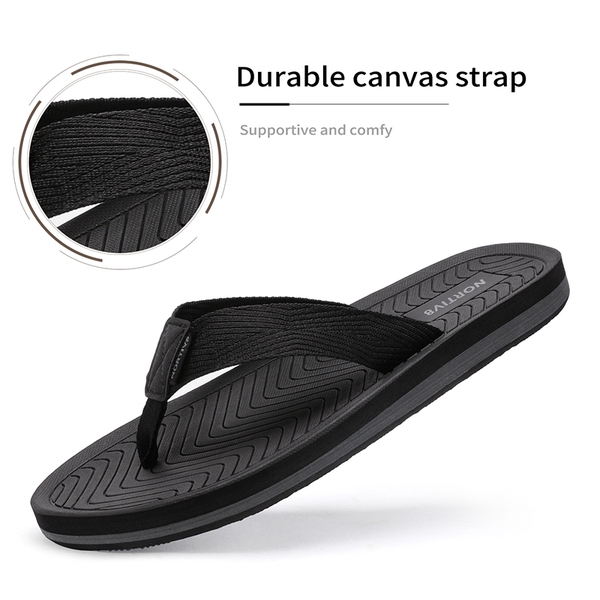 Men's Slip-On Canvas Flip Flops - BLACK - 2