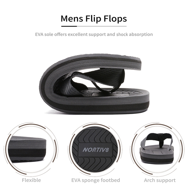 Men's Slip-On Canvas Flip Flops - BLACK - 5