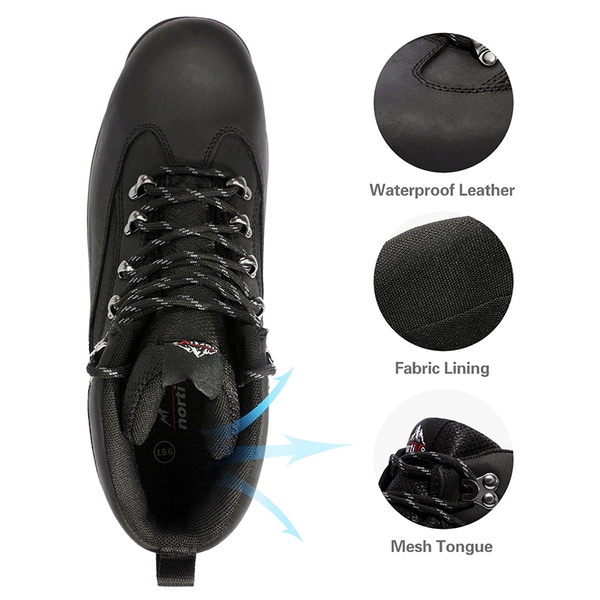 Men's Cap Toe Steel Toe Work Boots - BLACK - 2